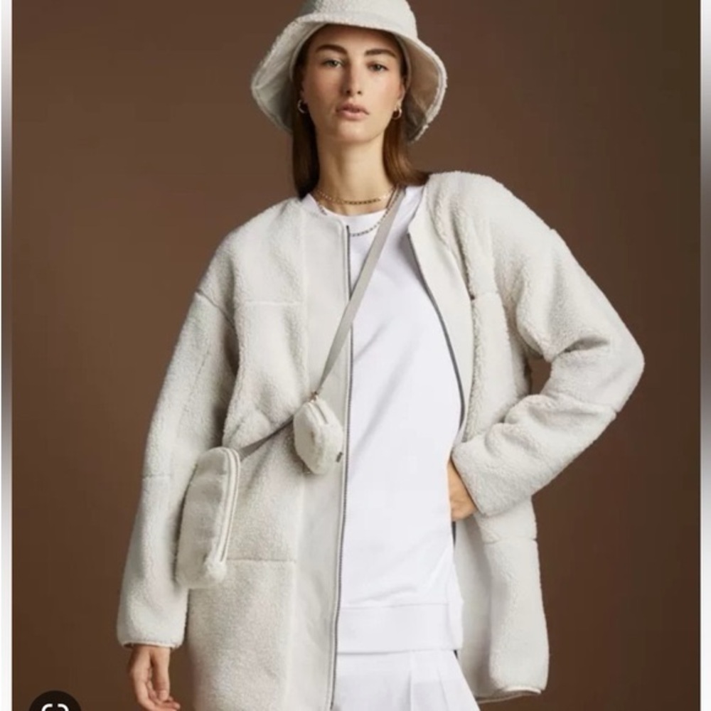 Lululemon Jkt Collarless Textured Fleece Full Zip White Opal Sherpa Sz 12 NWOT